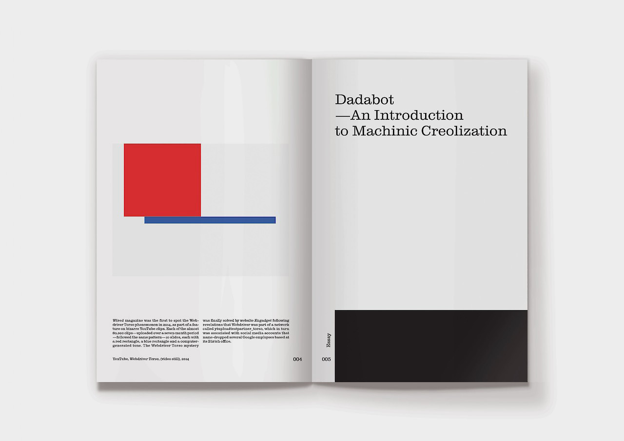 © Book spread from «Dadabot» by Nicolas Nova & Joël Vacheron. Graphic Design by Raphaël Verona.